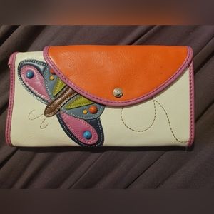Tri food butterfly retro women's wallet pink white blue green